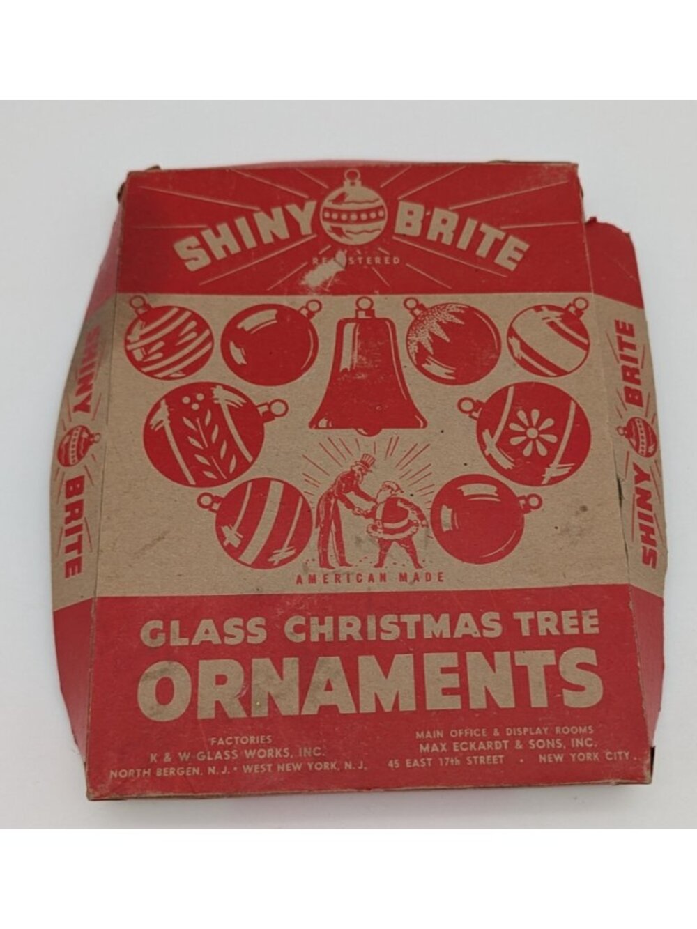 VTG Shiny Brite Christmas Ornament Storage BOX TOP ONLY Empty Santa Uncle Sam